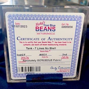 Ty beanie baby 3/2 Tank Armadillo 7 lines/no shell TBB auth